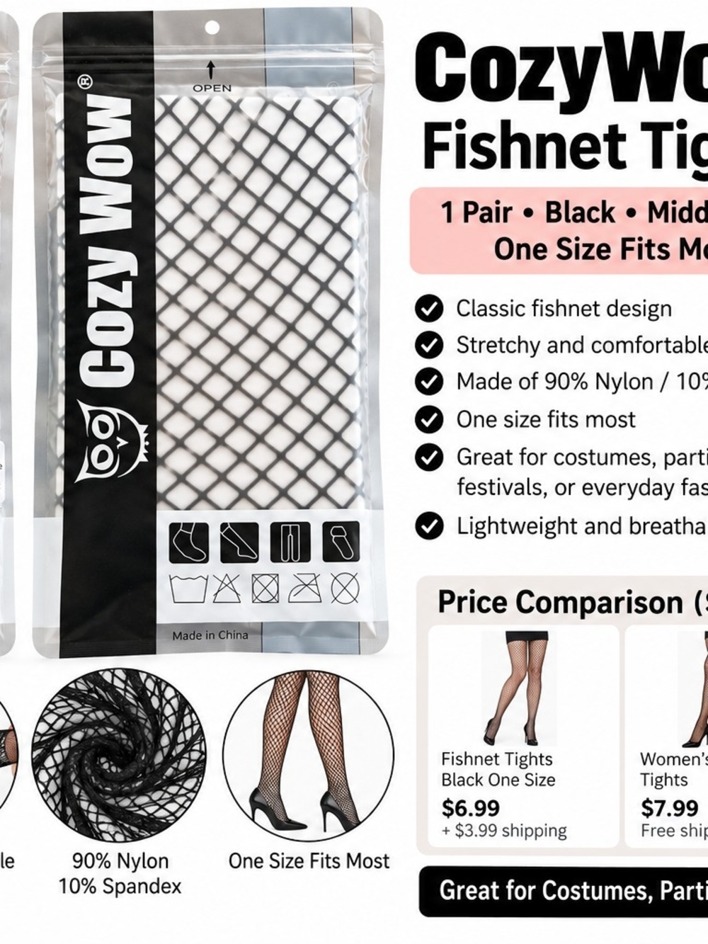 Women's Black Fishnet Tights - Classic Fishnet Design